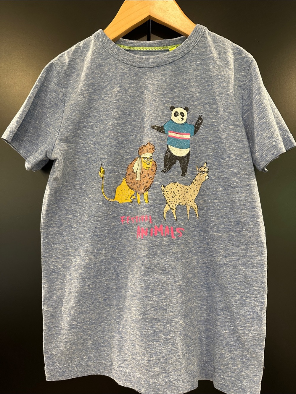 Mini Boden Kids Blue Heather Festival Animals Graphic T-Shirt Size 6-7Y 122cm